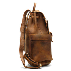 Vintage Leather Men's Barrel Backpack Travel Backpack Brown College Backpack For Men - imessengerbags