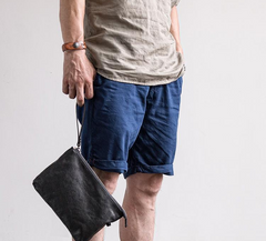 Genuine Leather Mens Cool Long Leather ipad bag Wrist Bifold Clutch Wallet for Men