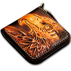 Handmade Leather Tooled Eagle Mens billfold Wallet Cool Leather Wallet Slim Wallet for Men - imessengerbags