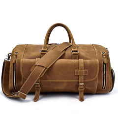 Large Retro Leather Men Barrel Overnight Bags Travel Bags Weekender Bags For Men