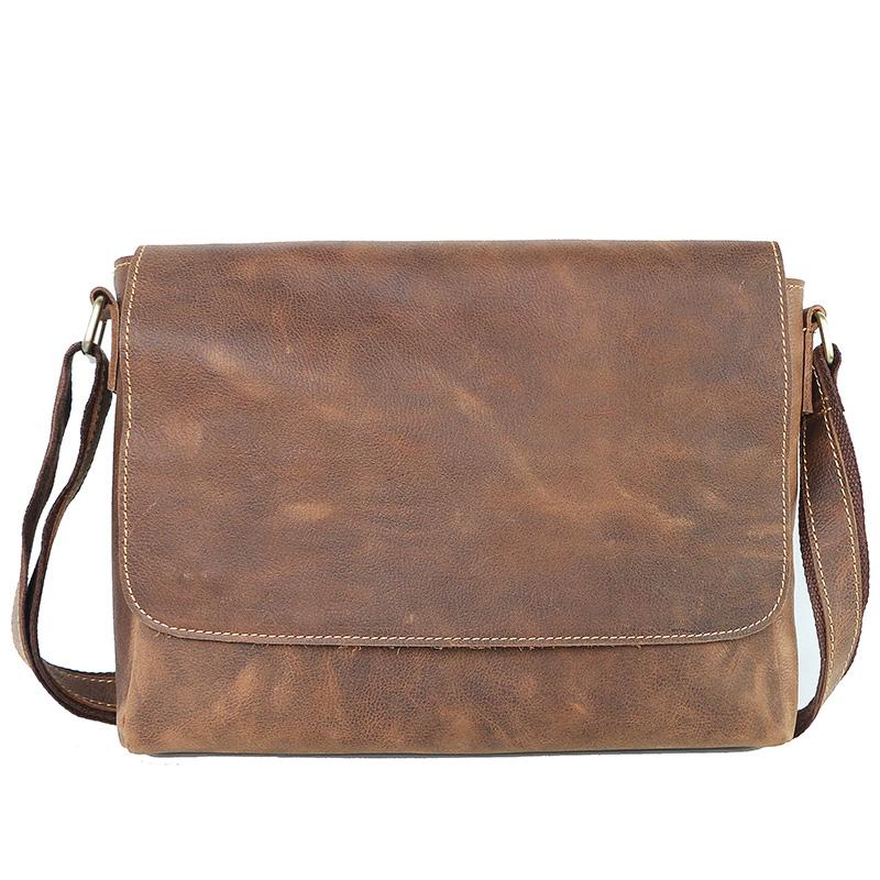 Cool Black Leather Mens 10 inches Courier Bags Coffee Brown Messenger Bags Postman Bag For Men - imessengerbags