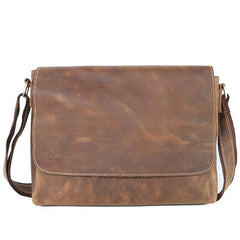 Cool Black Leather Mens 10 inches Courier Bags Coffee Brown Messenger Bags Postman Bag For Men - imessengerbags