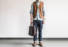 Genuine Leather Mens Briefcase Messenger Bag Laptop Bag Shoulder Bag for men