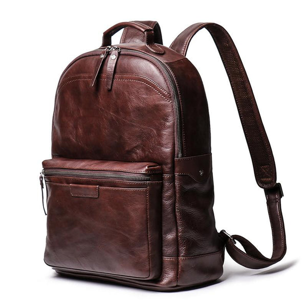 Cool Brown Leather Men's 15'' Laptop Backpack School Backpack Travel Backpack For Men - imessengerbags