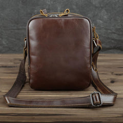 Casual Leather Brown Mens Vintage Small Side Bag Vertical Messenger Bag Shoulder Bags For Men - imessengerbags