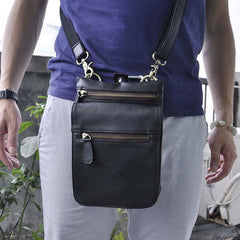 Mens Leather Small Side Bag COURIER BAG Waist Pouch Holster Belt Case Belt Pouch for Men