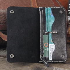 Handmade Genuine Leather Mens Cool Long Leather Wallet Bifold Clutch Wallet for Men - imessengerbags
