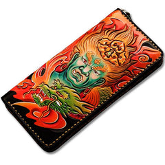 Handmade Leather Men Tooled Acalanatha Cool Leather Wallet Long Phone Clutch Wallets for Men - imessengerbags