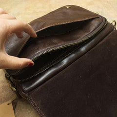 Vintage Leather Mens Dark Brown Small Messenger Bag Shoulder Bags Side Bag for Men - imessengerbags