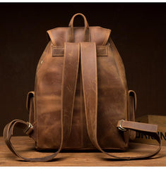 Fashion Brown Mens Leather 15inches Large Backpacks Travel Backpacks School Backpacks for men - imessengerbags