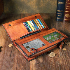 Cool Leather Brown Mens Long Wallet Gray Buckled Long Wallet Bifold Clutch Wallet Card Wallet for Men - imessengerbags