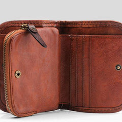 Handmade Mens Cool billfold Leather Wallet Men Small Zipper Wallets Bifold for Men - imessengerbags