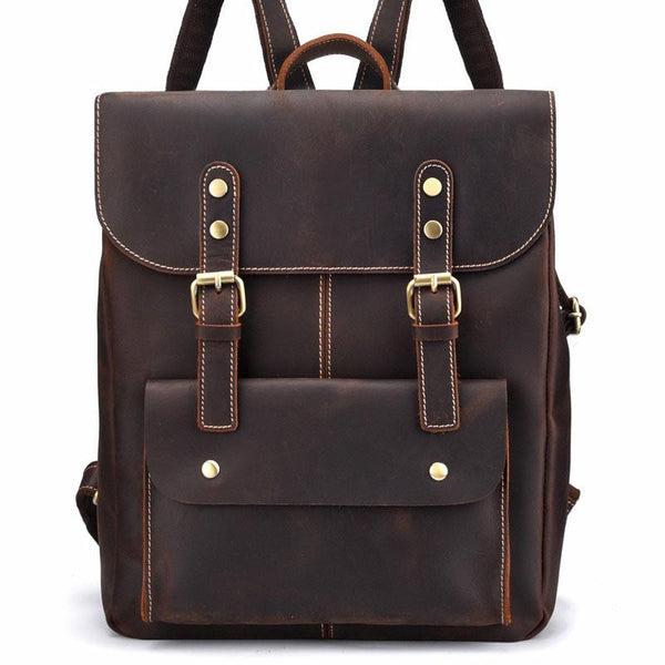 Vintage Leather Coffee Mens Backpack Satchel Backpack Travel Backpack Bags for Men - imessengerbags