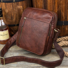 Casual Brown Leather Courier Bag 10 inches Vertical Small Messenger Bags Postman Bag for Men