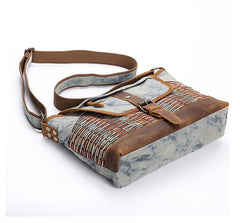 Country Style Canvas Leather Mens 14'' Womens Small Side Bag Courier Bag Messenger Bag for Men