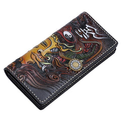 Handmade Leather Buddha&Demon Mens Chain Biker Wallet Cool Leather Wallet With Chain Wallets for Men