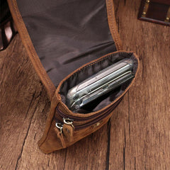 Cool Brown Leather Mens Mini Shoulder Bag Belt Pouch Waist Bag For Men