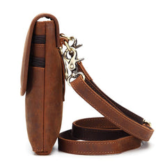 Cool Brown Leather Mens Mini Shoulder Bag Belt Pouch Belt Bags For Men