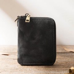 Black Leather Mens Small Card Wallet Front Pocket Wallet Brown Zipper Coin billfold Wallet For Men - imessengerbags