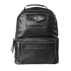 Black Fashion Mens Leather 15-inch Computer Backpacks Travel Backpacks Black College Backpack for men - imessengerbags