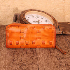 Vintage Brown Leather Men's Clutch Long Wallet Zipper Black Wristlet Wallet For Men - imessengerbags
