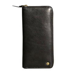 Genuine Leather Mens Cool Long Leather Wallet Zipper Clutch Wristlet Wallet for Men - imessengerbags