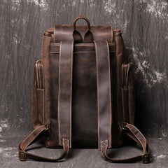 Brown Mens Leather 15 inches Large School Laptop Backpack Brown Travel Backpacks for Men