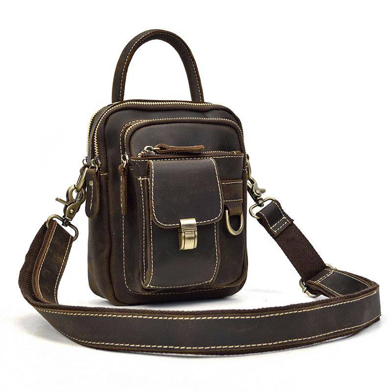 Cool Black Coffee Leather Men Vintage Mini Handbag Small Shoulder Bags Messenger Bag For Men