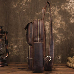 Cool Brown Leather Men's Sling Bag Chest Bag Brown One Shoulder Backpack For Men