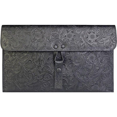 Handmade Leather Floral Tooled Mens Clutch Cool Slim Wallet Zipper Clutch Wristlet Wallet for Men