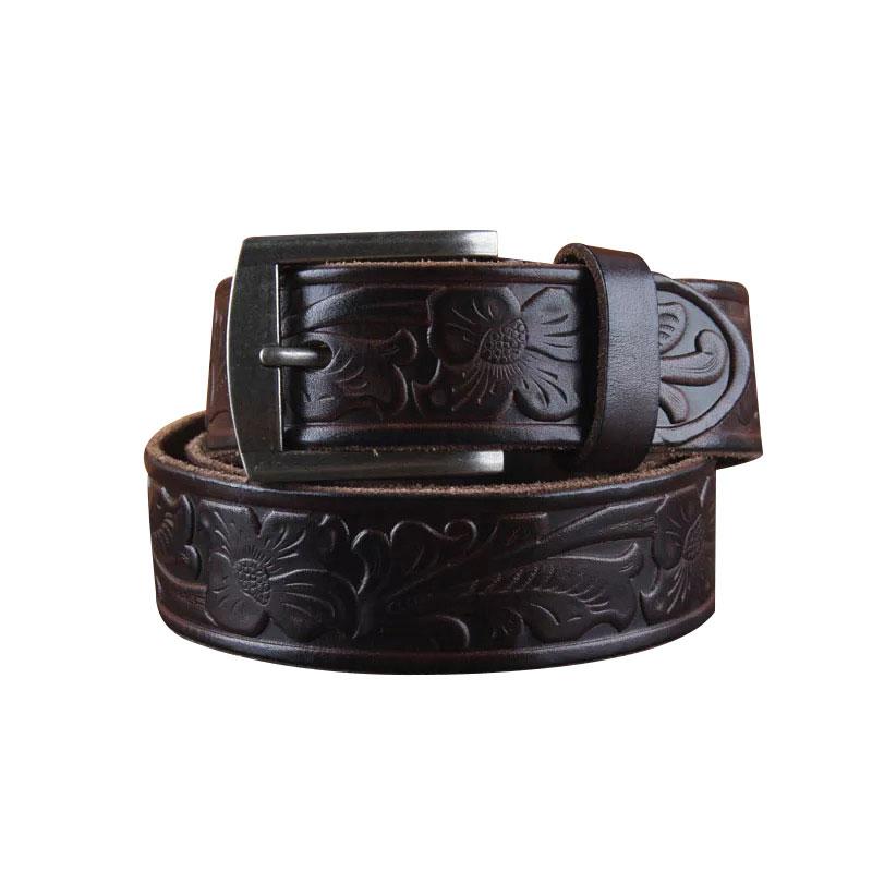 Genuine Leather Punk Rock Biker Trucker Tooled Floral Mens Belt Men Black Coffee Belt for Men