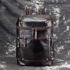 Casual Leather Mens 14inch Laptop Backpack School Backpack Barrel Travel Backpack for Men - imessengerbags