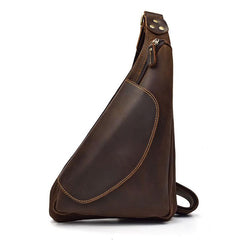 Cool Triangular Leather Mens Sling Bag Chest Bag Sling Crossbody Bag One Shoulder Backpack For Mens - imessengerbags