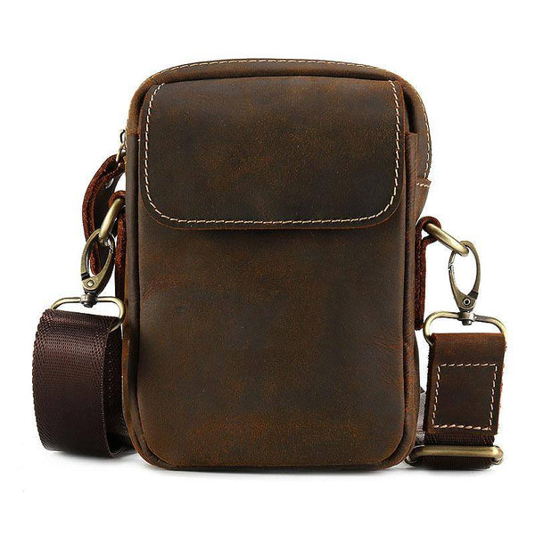 Cool Vintage Dark Brown Leather Mens Belt Pouch Small Side Bag Messenger Bag For Men