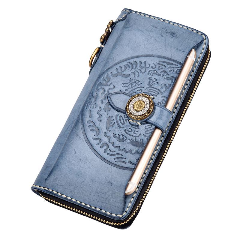 Handmade Leather Mens Chain Biker Wallet Cool Leather Wallet Long Phone Wallets for Men - imessengerbags