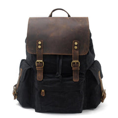 Cool Canvas Leather Mens 15'' Black Computer Backpack Green Hiking Backpack Travel Backpack for Men - imessengerbags