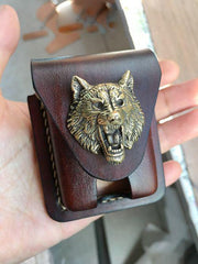 Handmade Coffee Leather Mens Armor Zippo Lighter Case Zippo Lighter Holder with Belt Loop for Men