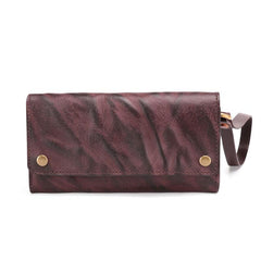 Cool Leather Long Wallet for Men Vintage Trifold Long Wallet Wristlet Wallet
