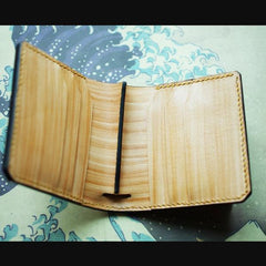 Handmade Leather Chinese Lion Tooled Mens billfold Wallet Cool Slim Wallet Biker Wallet for Men