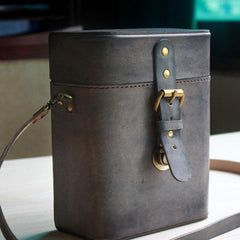 Handmade Brown Leather Mens Small Box Bag Shoulder Bag Messenger Bags for Men