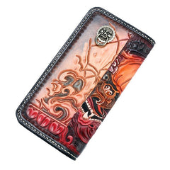 Handmade Leather Chinese Lion Mens Chain Biker Wallet Cool Leather Wallet With Chain Wallets for Men - imessengerbags