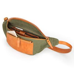 Canvas Leather Mens Caramel Waist Bag Army Green Fanny Pack Hip pack Chest Bag For Men - imessengerbags