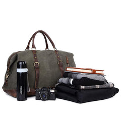 Canvas Leather Mens Large Blue Weekender Shoulder Bag Green Travel Duffle Bag Luggage Bag for Men