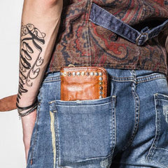 Handmade Leather Mens Cool Long Leather Wallet Zipper Clutch Wallet for Men