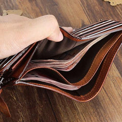 Handmade Mens Cool billfold Leather Wallet Men Small Zipper Wallets Bifold for Men