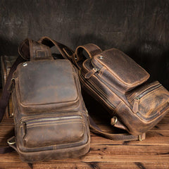 Cool MENS LEATHER CHEST BAGS SLING BAGs ONE SHOULDER BACKPACK FOR MEN