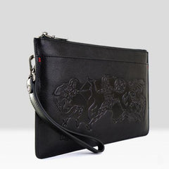 Handmade Leather Mens Urban Cohort Clutch Cool Slim Wallet Zipper Clutch Wristlet Wallet for Men