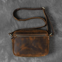 Vintage Leather Mens 8' Brown Saddle Side Bag Messenger Bag Small Postman Bag For Men - imessengerbags
