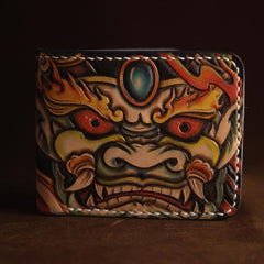 Handmade Tooled Leather Mens Skull billfold Wallets Bifold Wallet Small Wallet For Men