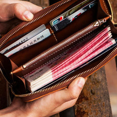 Handmade Leather Men Camouflage Cool Leather Wallet Long Phone Clutch Wallets for Men - imessengerbags